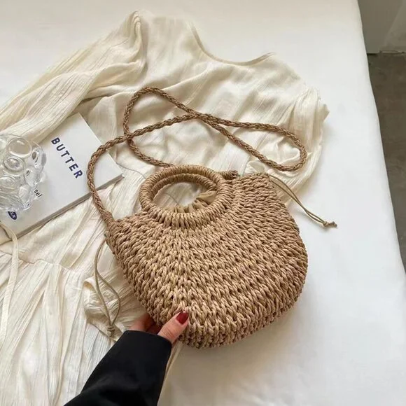 Womens Straw Beach Bag Woven Crossbody Tote Handbag Summer Purse - Picture 8 of 9